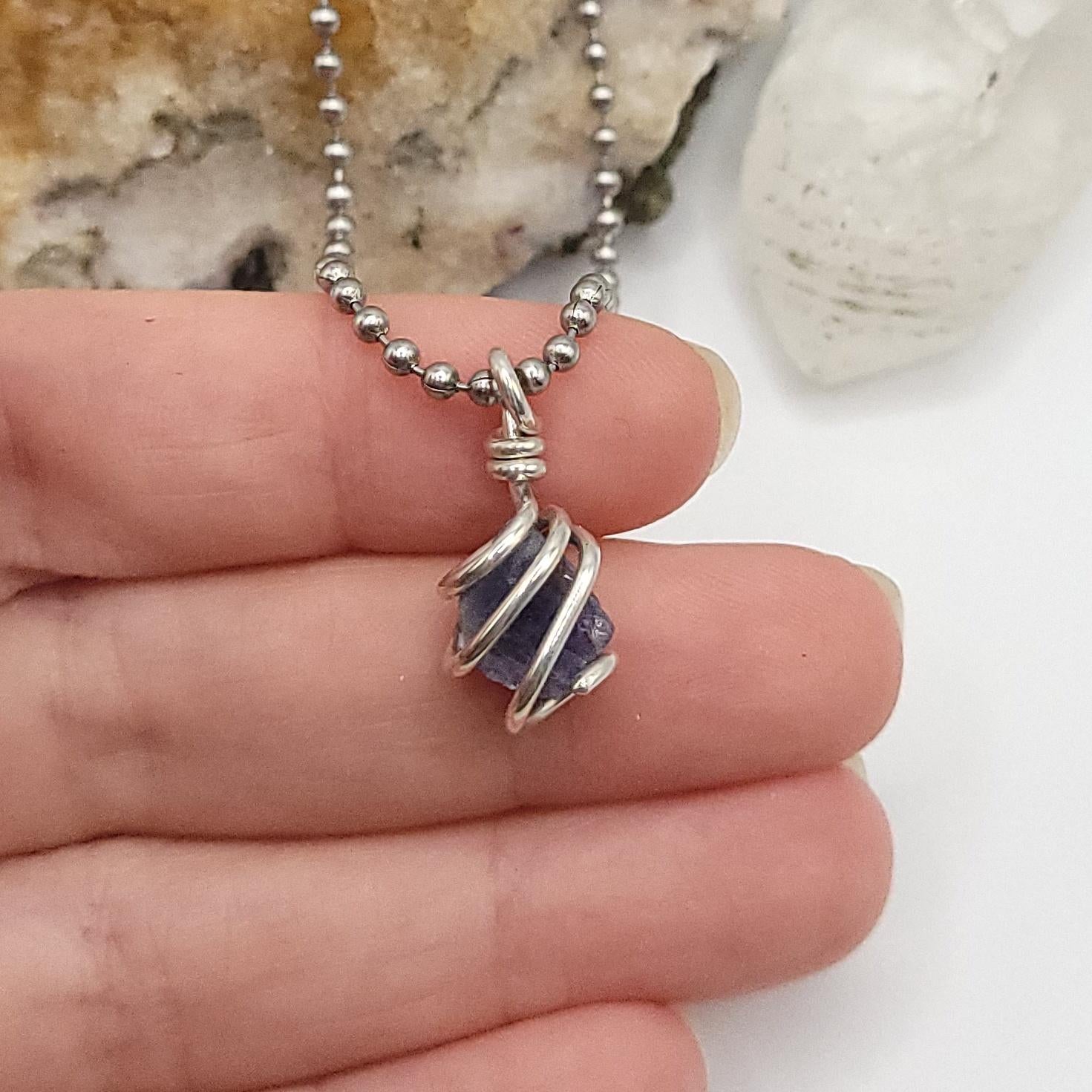 Raw Tanzanite Crystal Necklace in Silver