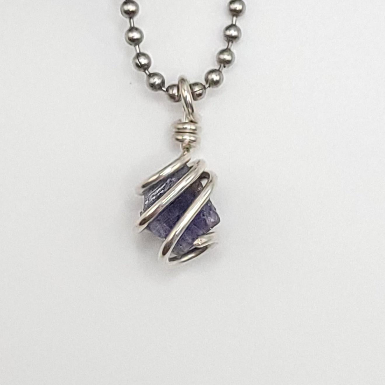 Raw Tanzanite Crystal Necklace in Silver