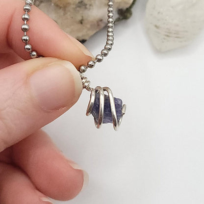 Raw Tanzanite Crystal Necklace in Silver