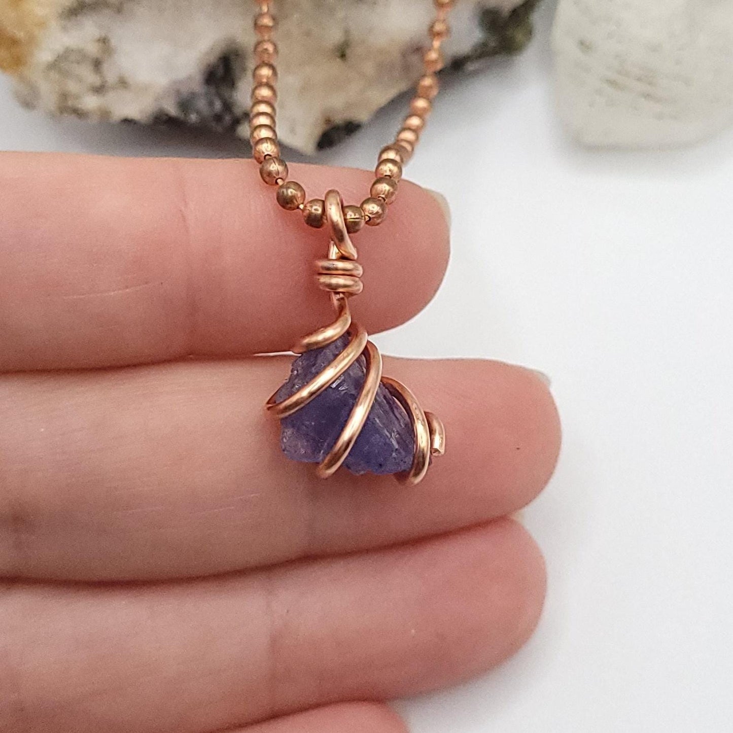 Raw Tanzanite Crystal Necklace in Copper