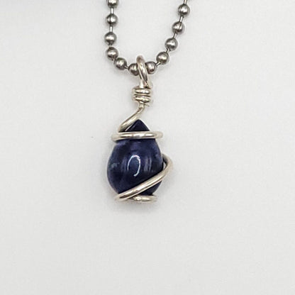 Sodalite Crystal Teardrop Necklace in Silver Wire