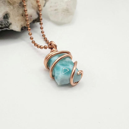 Larimar Necklace, Copper Wire Wrapped Larimar Pendant