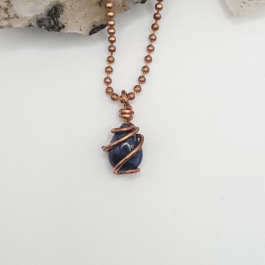 Sodalite Crystal Teardrop Necklace in Copper Wire