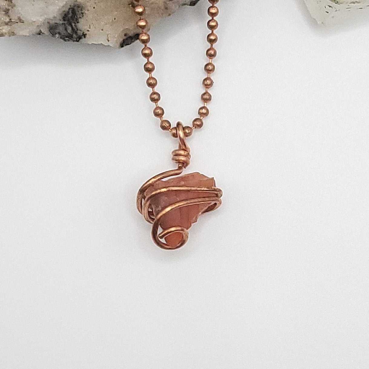 Raw Carnelian Crystal Necklace in Copper