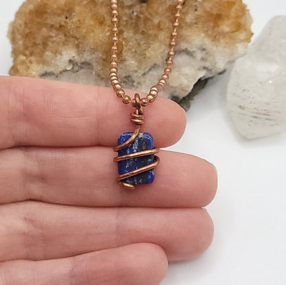 Lapis Lazuli Crystal Necklace in Copper