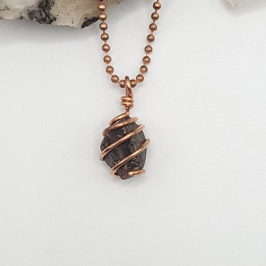 Raw Amber Crystal Necklace in Copper