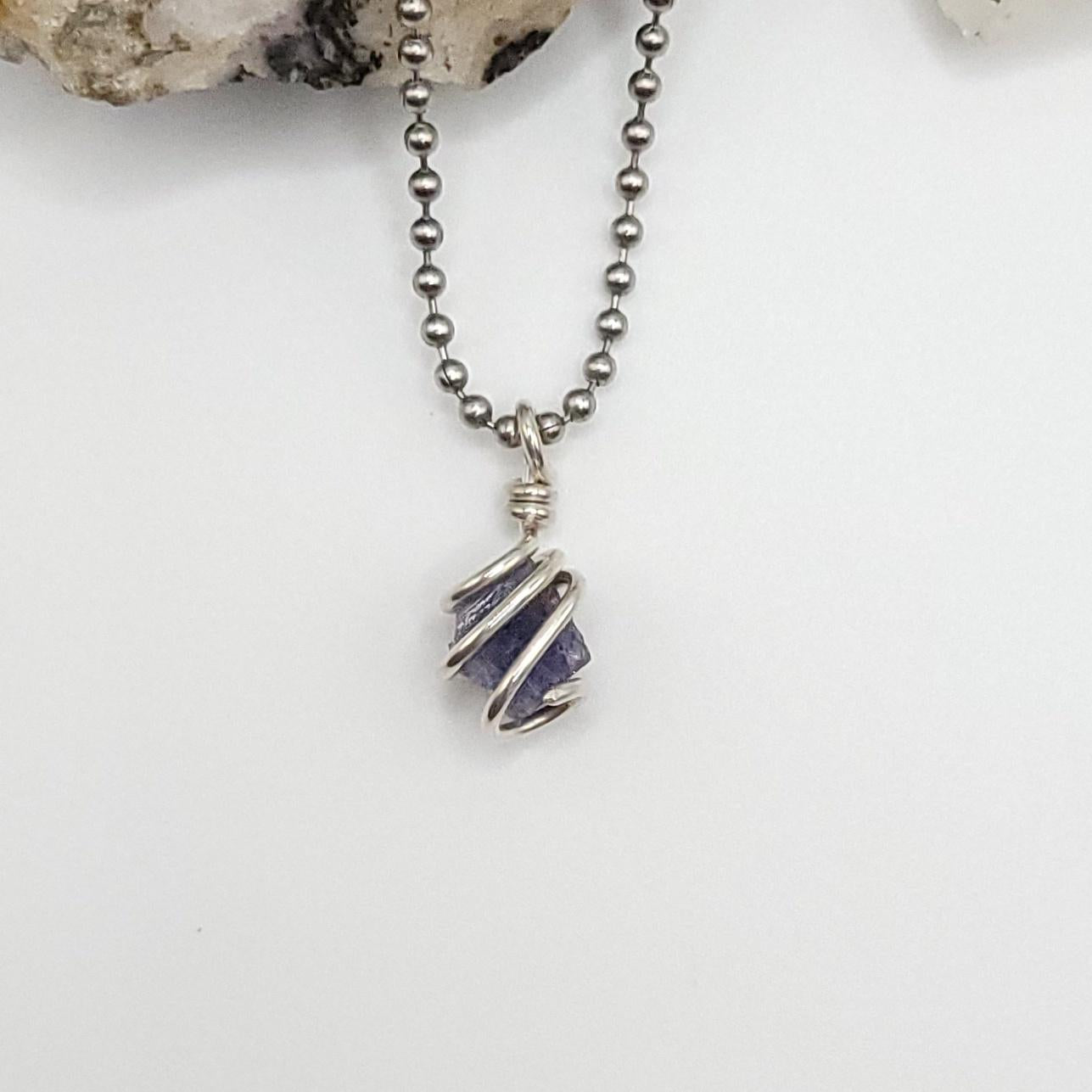 Raw Tanzanite Crystal Necklace in Silver