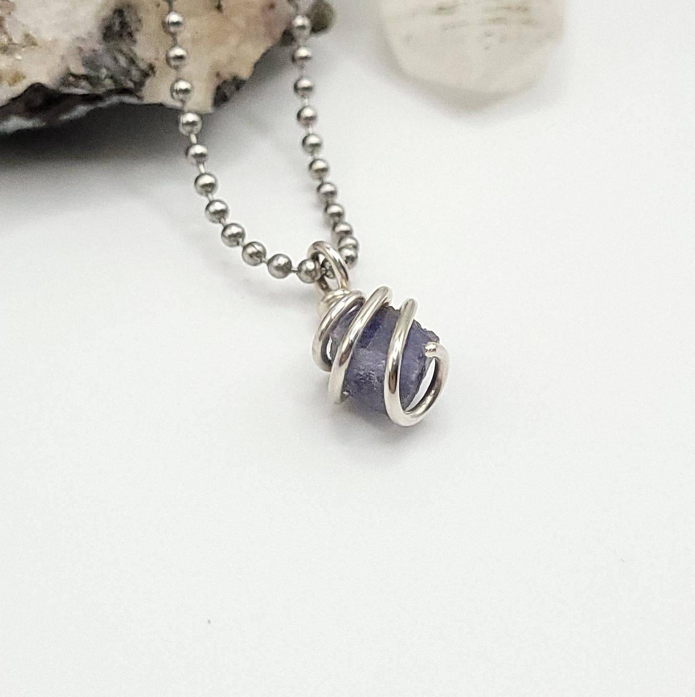 Raw Tanzanite Crystal Necklace in Silver