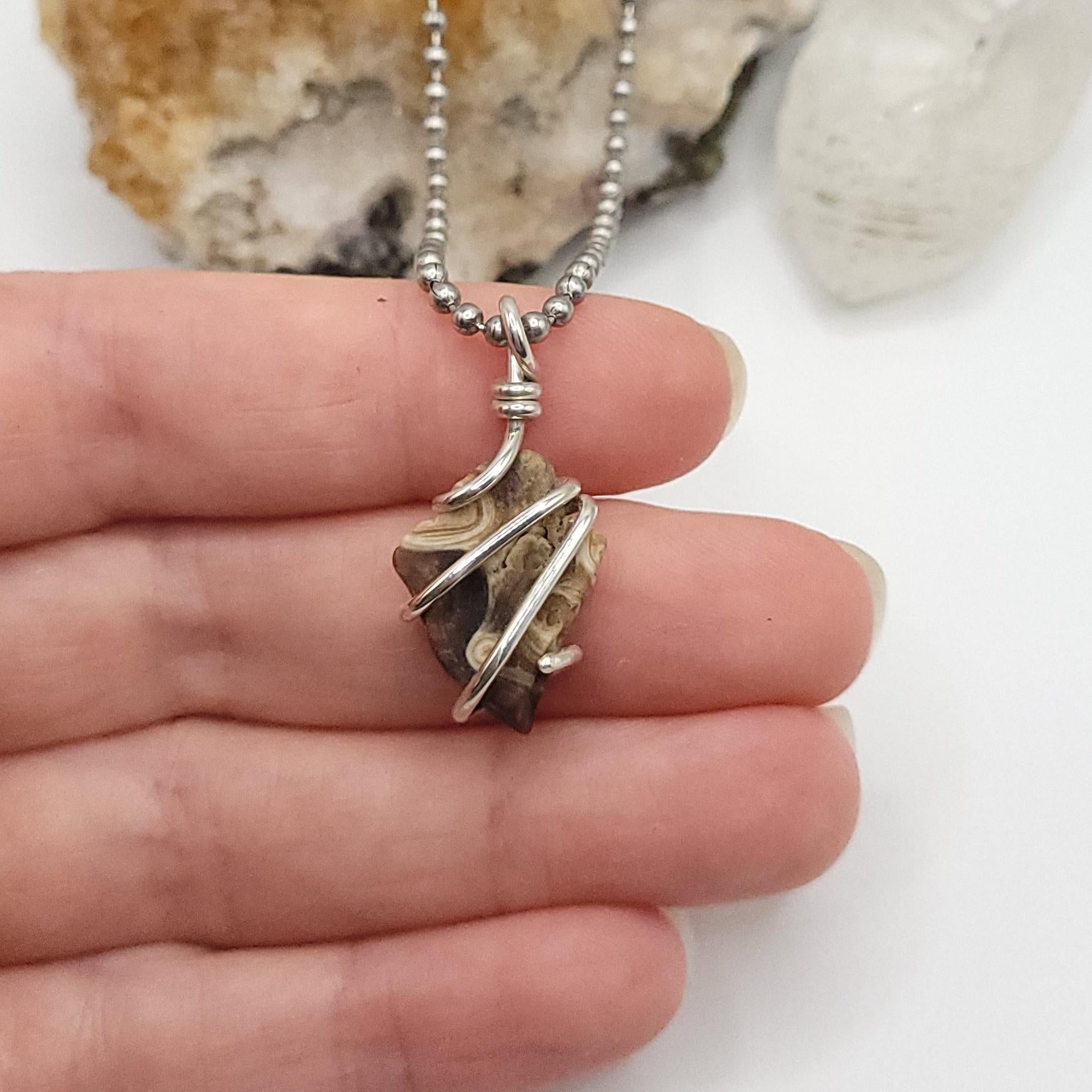 Chocolate Calcite Crystal Necklace in Silver