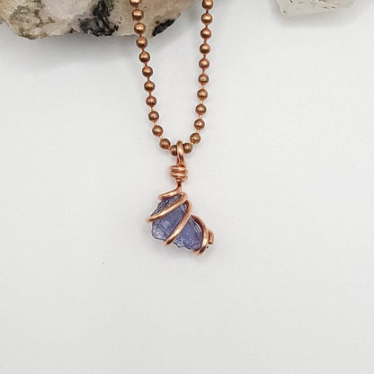 Raw Tanzanite Crystal Necklace in Copper