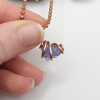 Raw Tanzanite Crystal Necklace in Copper