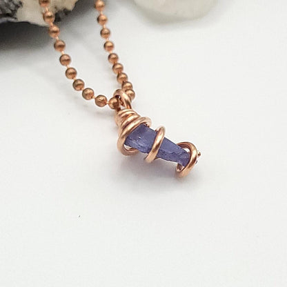 Raw Tanzanite Crystal Necklace in Copper