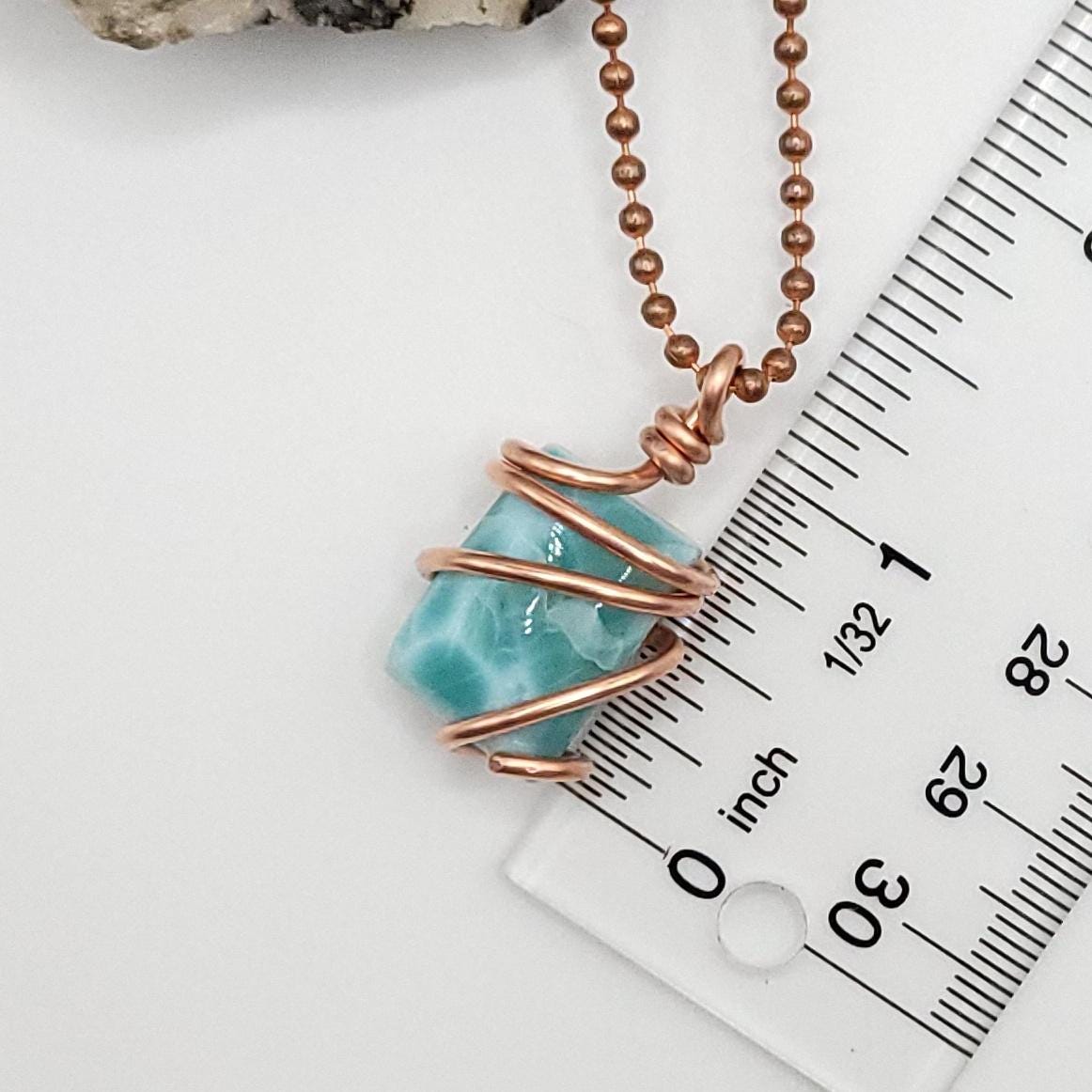 Larimar Necklace, Copper Wire Wrapped Larimar Pendant