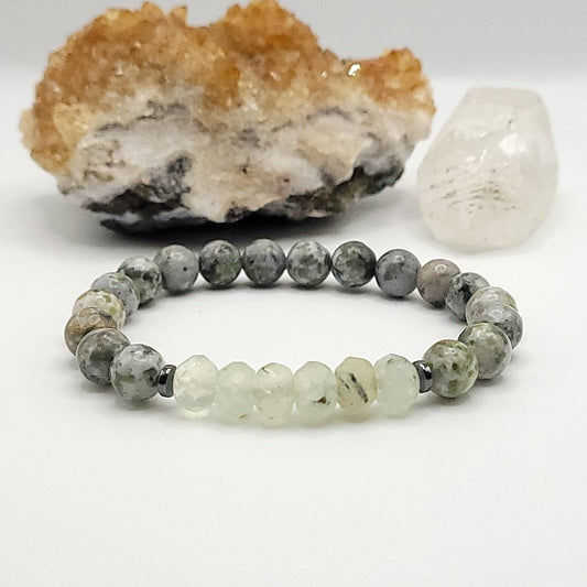 Tree Agate, Prehnite and Hematite Crystal Stretch Bracelet