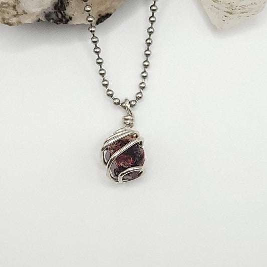 Raw Zircon Crystal Necklace in Silver