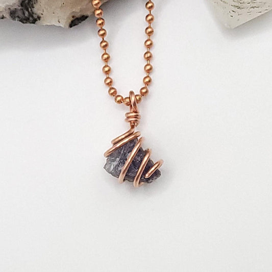 Raw Iolite Crystal Necklace in Copper