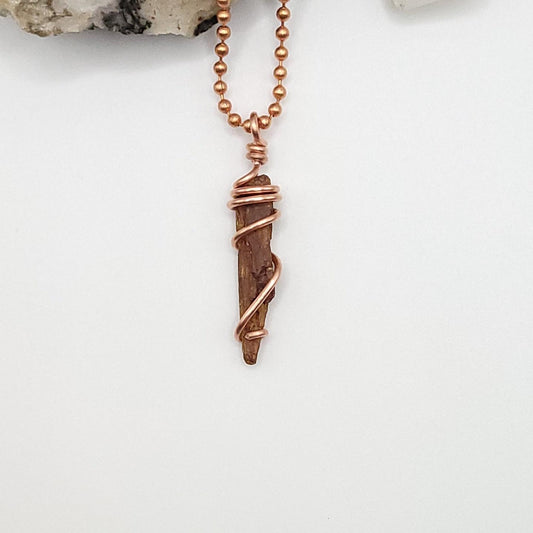 Raw Orange Kyanite Crystal Necklace in Copper