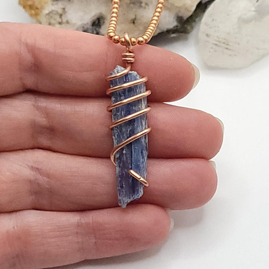 Raw Blue Kyanite Crystal Necklace in Copper