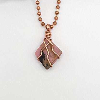 Rhodonite Crystal Necklace in Copper