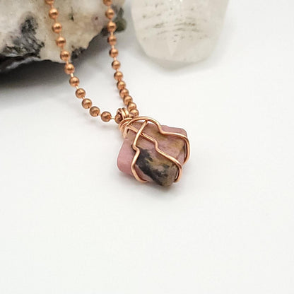 Rhodonite Crystal Necklace in Copper