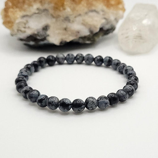 Snowflake Obsidian Crystal Stretch Bracelet