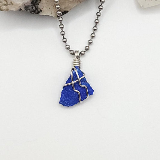 Raw Lapis Lazuli Crystal Necklace in Silver