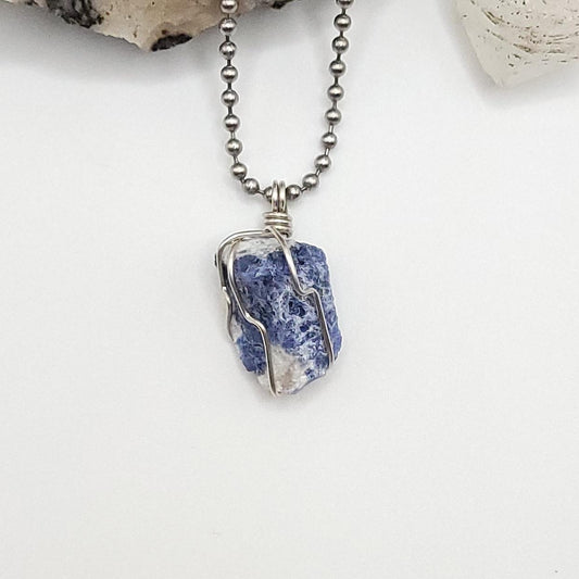 Raw Sodalite Crystal Necklace in Silver