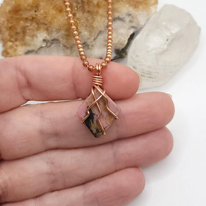 Rhodonite Crystal Necklace in Copper