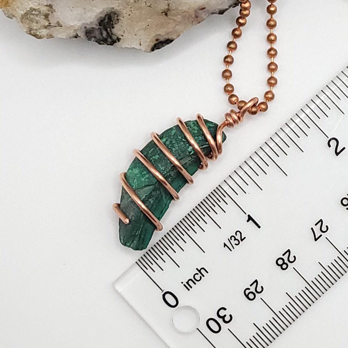 Raw Malachite Crystal Necklace in Copper