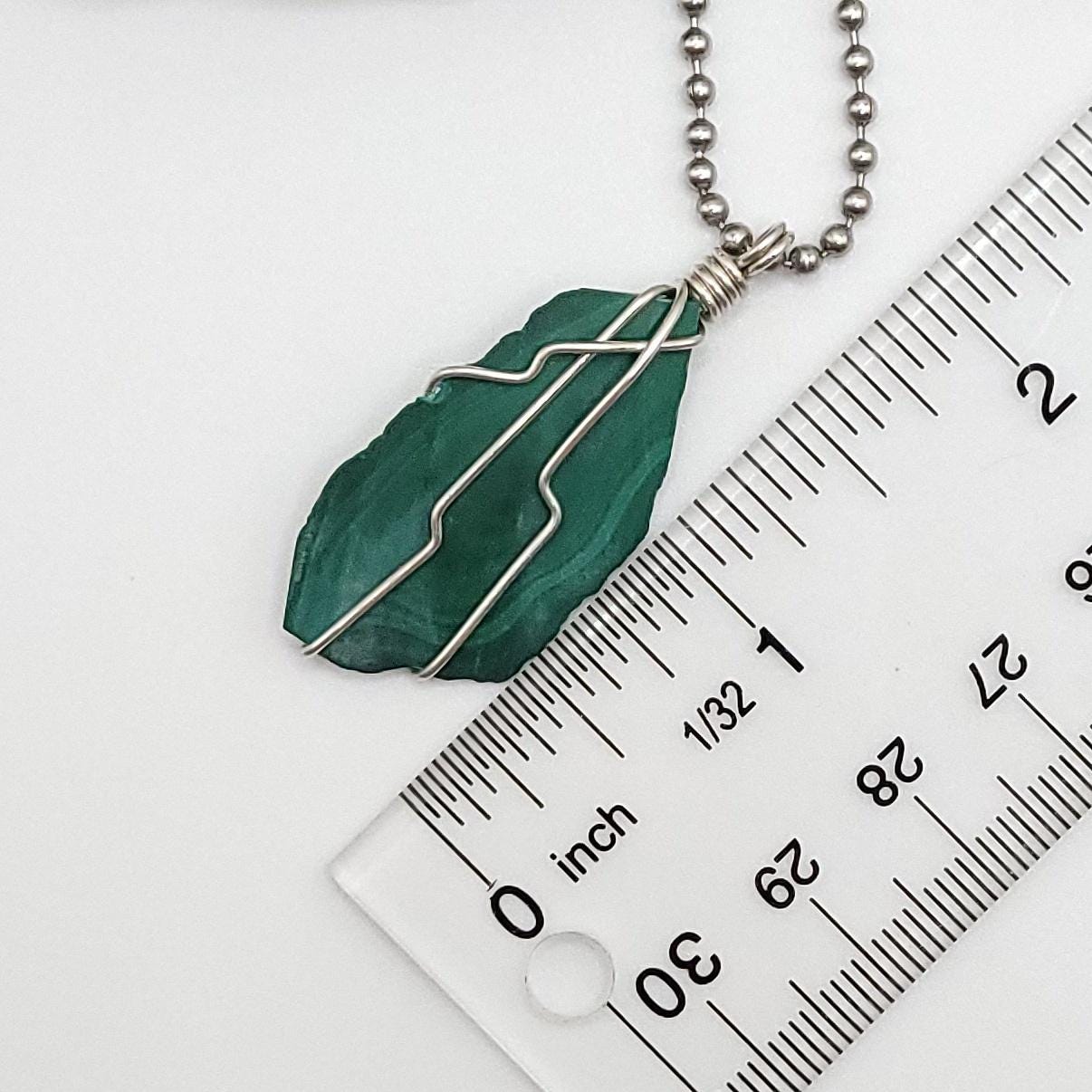 Raw Malachite Crystal Necklace in Silver