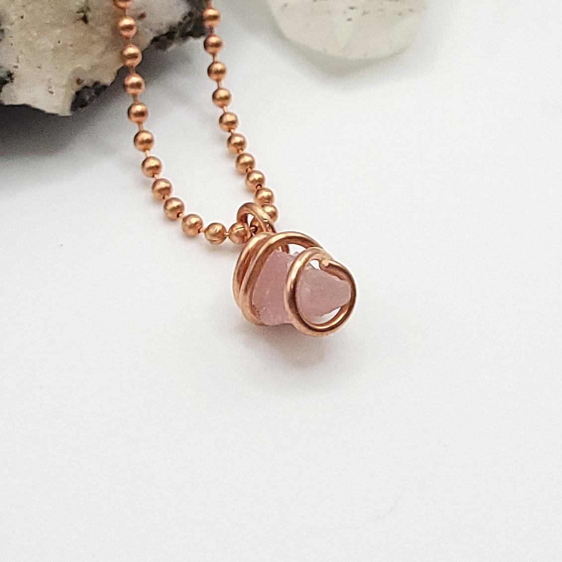 Raw Pink Tourmaline Crystal Necklace in Copper