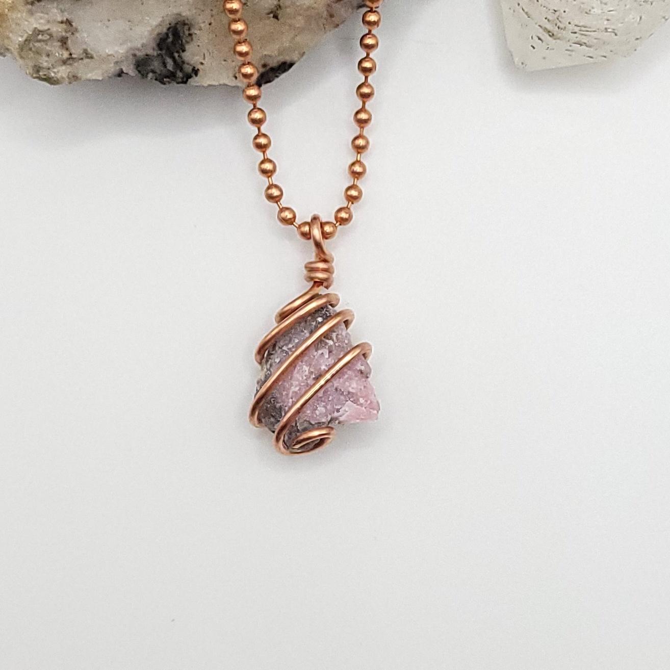 Raw Pink Moonstone Crystal Necklace in Copper