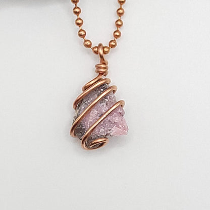 Raw Pink Moonstone Crystal Necklace in Copper