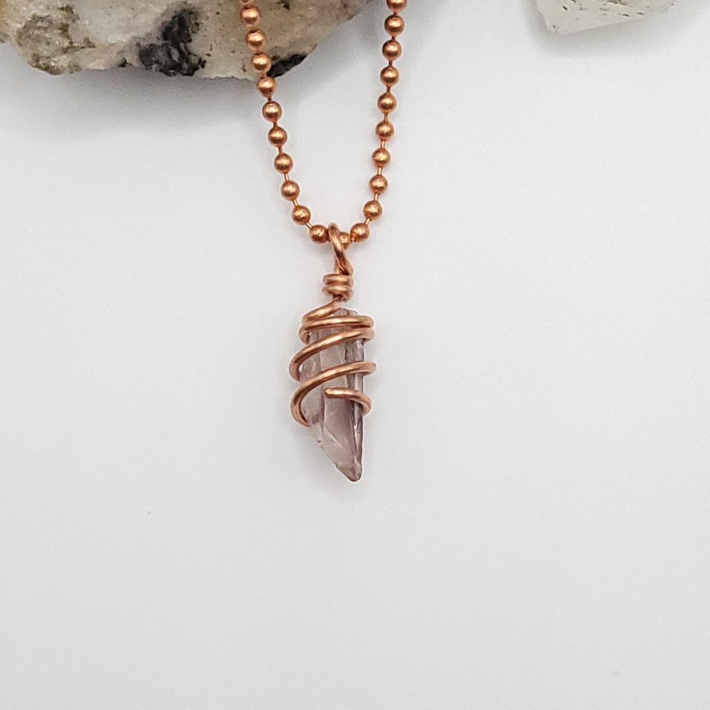 Lithium Quartz Crystal Necklace in Copper