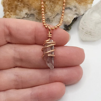 Lithium Quartz Crystal Necklace in Copper