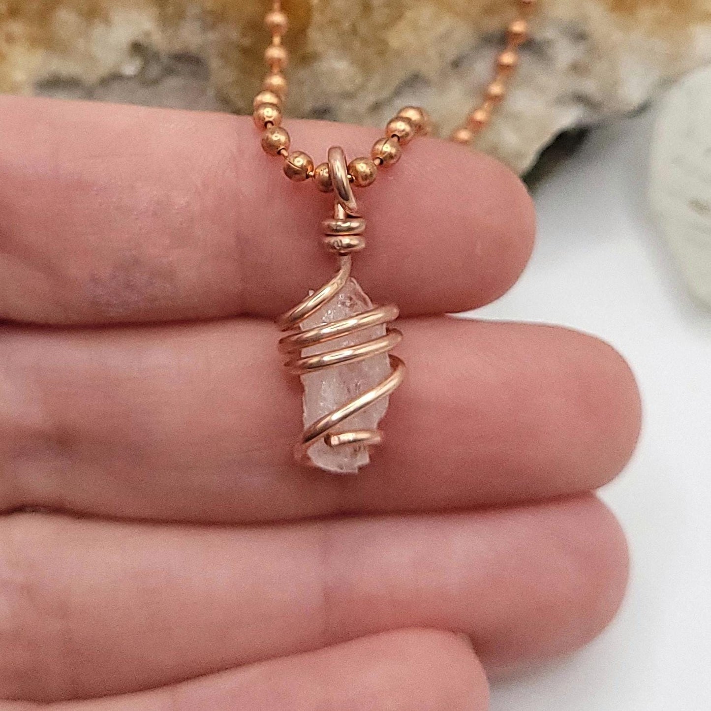 Raw Phenakite Crystal Necklace in Copper