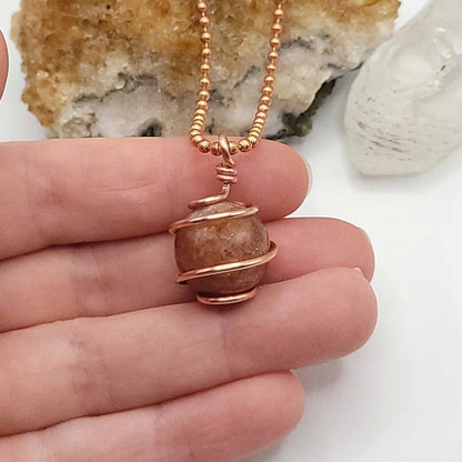 Sunstone Crystal Sphere Necklace in Copper