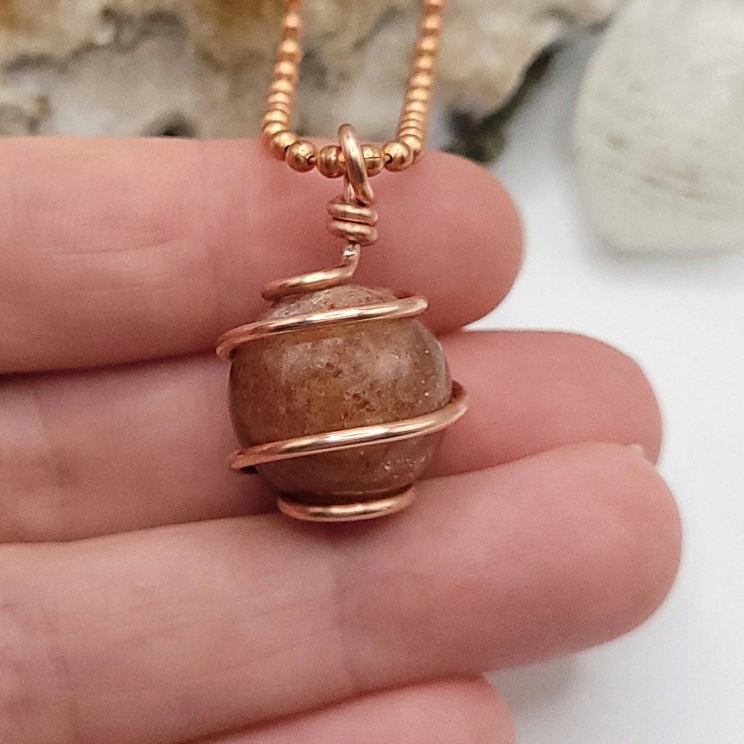 Sunstone Crystal Sphere Necklace in Copper