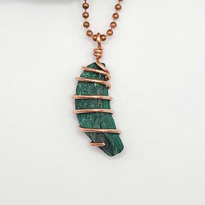 Raw Malachite Crystal Necklace in Copper