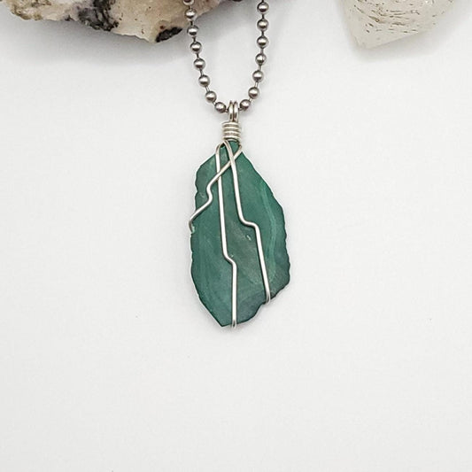 Raw Malachite Crystal Necklace in Silver