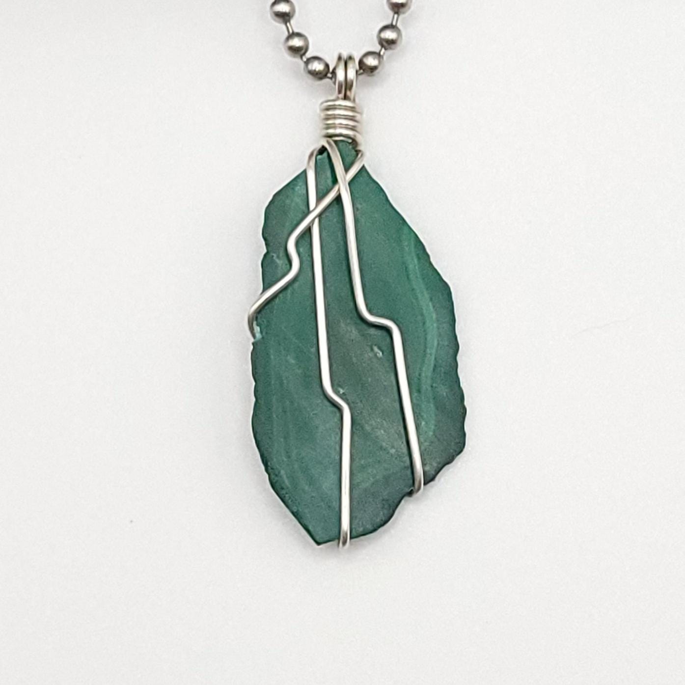 Raw Malachite Crystal Necklace in Silver