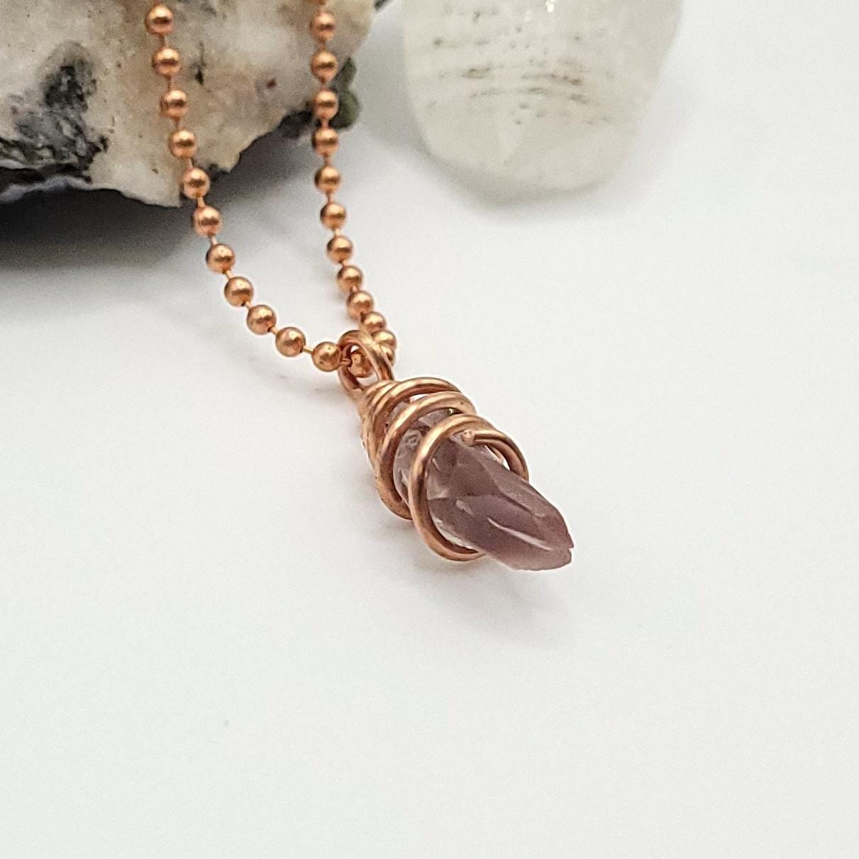 Lithium Quartz Crystal Necklace in Copper