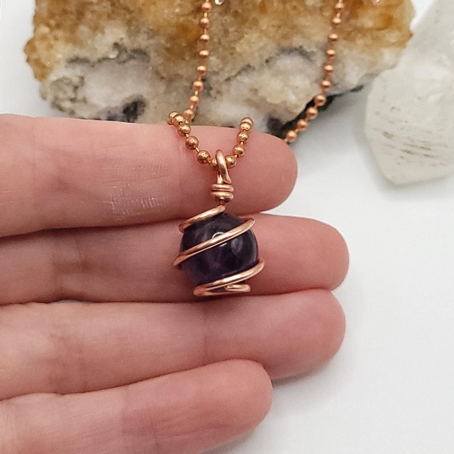 Amethyst Crystal Sphere Necklace in Copper