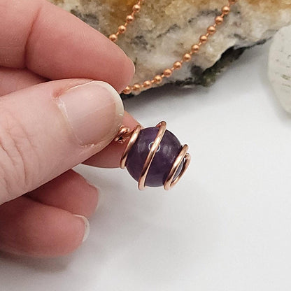 Amethyst Crystal Sphere Necklace in Copper