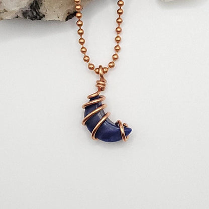 Sodalite Crystal Moon Necklace in Copper