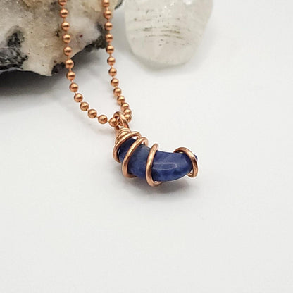 Sodalite Crystal Moon Necklace in Copper