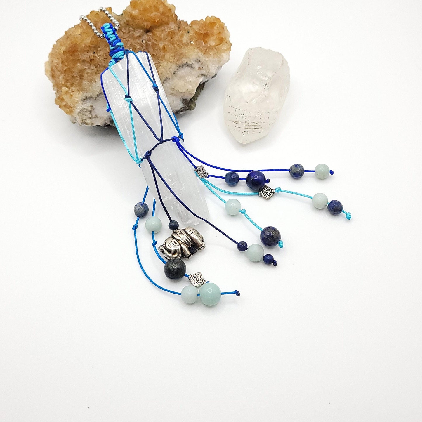 Crystal SunCatcher, Elephant Selenite Car Charm, Selenite Decor, Elephant Rear view Mirror Charm, Ornament, Wall Hanging