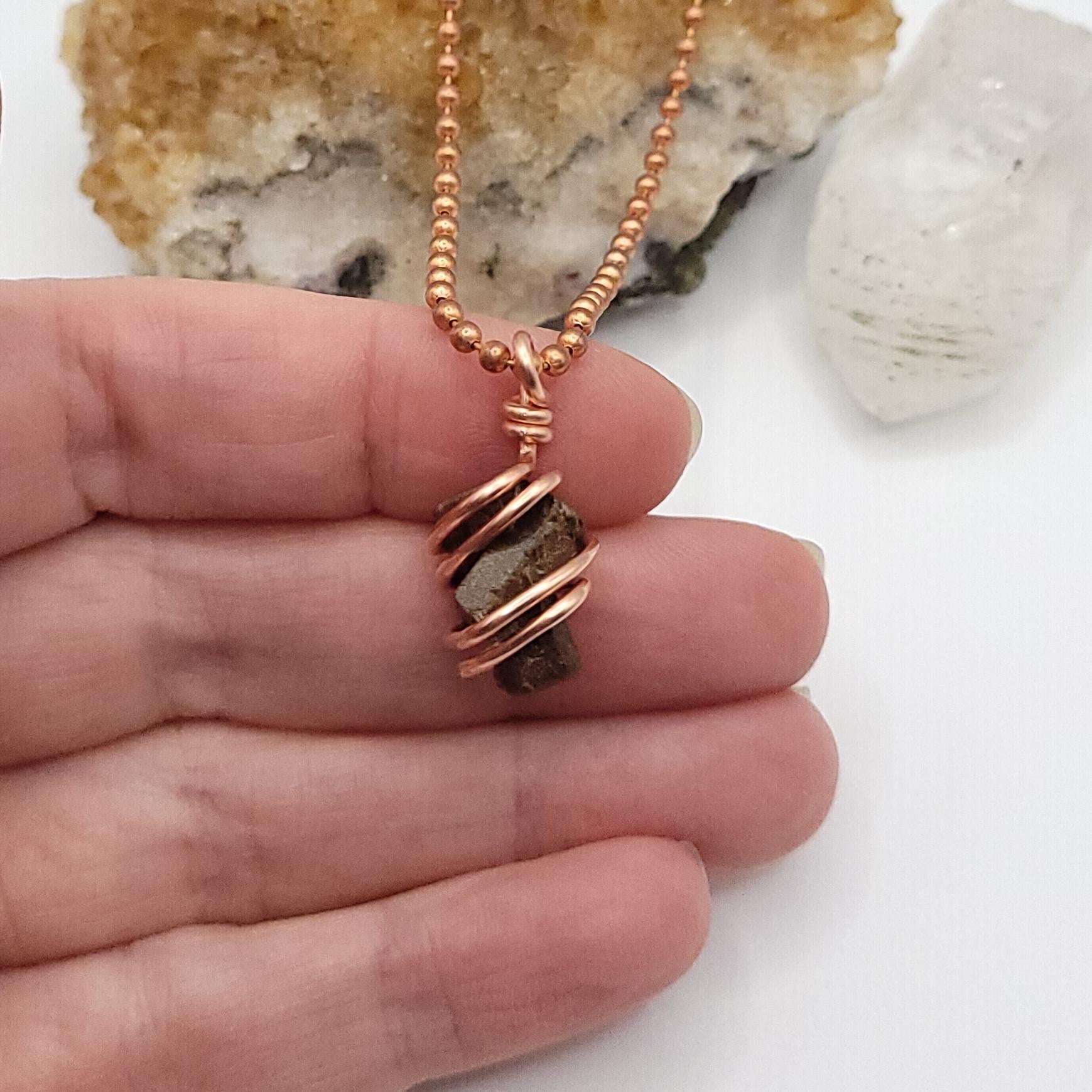 Raw Staurolite Crystal Necklace in Copper