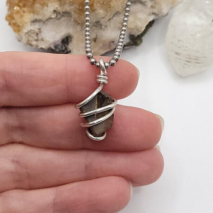 Raw Staurolite Crystal Necklace in Silver