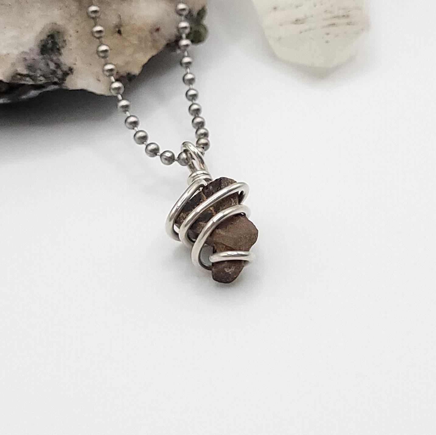 Raw Staurolite Crystal Necklace in Silver